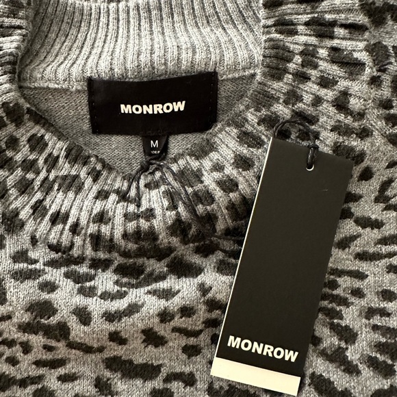 Monrow Vintage Black Mini Leopard Mock Neck Pullover NWT - Picture 5 of 8